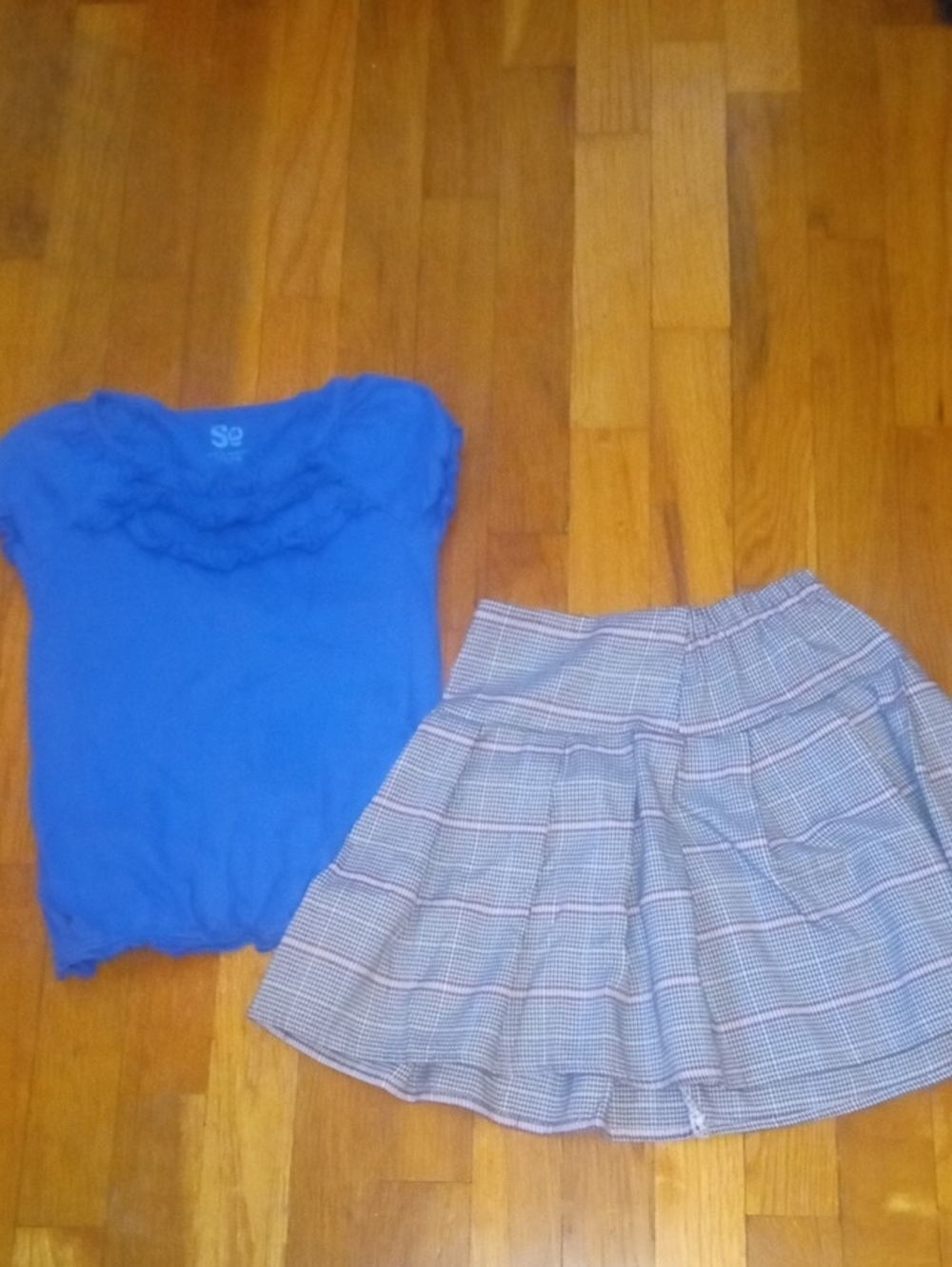 So Blue Ruffle Neck Girls' To with skirt, 7/8